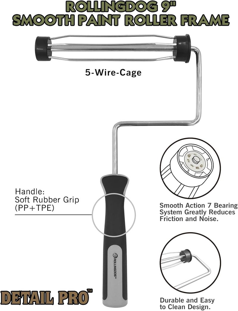Rolling Dog Paint Roller Frame-Heavy Duty Paint Roller Frame,Paint Roller Handle, Smooth Roller Frame(9 inches x 1.5 inches) - Image 4